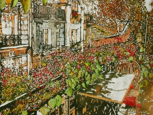 20 Views of paris from a balcony #23 30" x 22" watercolour on arches paper available at studio. 2300