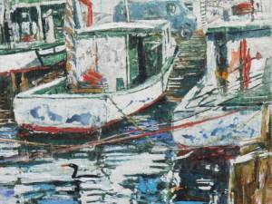 cormorants: low tide fishing boats nova scotia 12x12