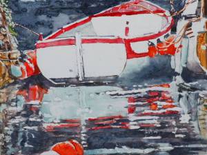 dory with red gunwales fowey uk 12x12