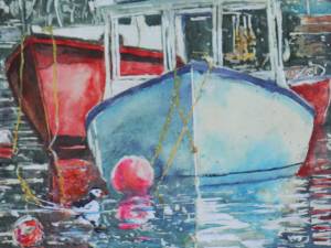 SOLD  fishing boats n puffin camden maine 14x12