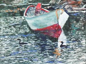 cormorants n sparkles morning dory blue rocks 11x14