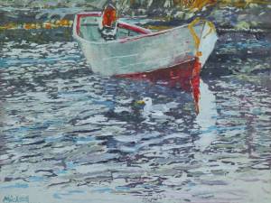 seagull n sparkles morning dory blue rocks 11x14
