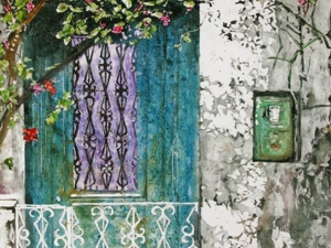 sea blue door 36 x 24 