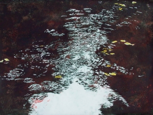 (the beginning of) RAIN #10 22" x 30" watercolour acrylic painted directly on gessoed birch panel available at studio 2300