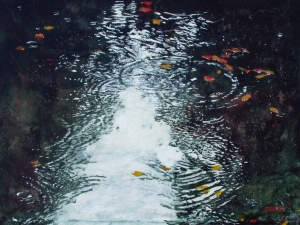 (The beginning of) Rain #9 24"x30" watercolour acrylic painted directly on gessoed birch panel available at studio 2300.