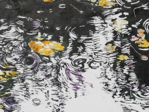 lilies and rain 16x16 watercolour acrylic painted directly on gessoed birch panel / available 550.
