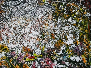 SOLD pond for rainy day souls 26" x 18" watercolour acrylic painted directly on gessoed birch panel