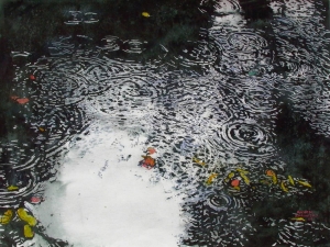 (the beginning of) RAIN #7 22" x 30" watercolour acrylic painted directly on gessoed birch panel available at studio 2300