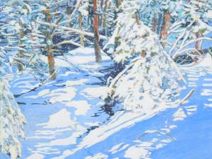 1_sunlit-snowcovered-pine-sunlit-open-winter-stream-24x24-