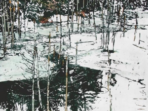 unwinding patterns of silence & daylight ice on the pond 26x18