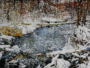 whitewater  stream awakening to the wilderness of a new morning  32x54