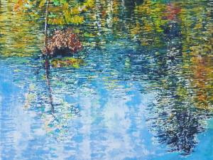 islands floating on sunlight reflections-muskoka-river-28x22-wp