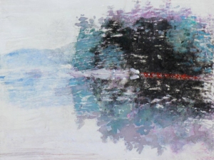 late fall mist raven lake sherborne lake access rd 8 1/2" x 10" watercolour acrylic painted directly on gessoed birch panel available 200.00