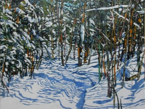 path to the lake 27" x 27" watercolour / acrylic painted directly on gessoed panel / available at studio. 2300