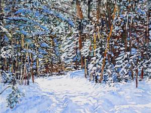 trail-thru-fresh-snowfall-into-sunlight-27x27