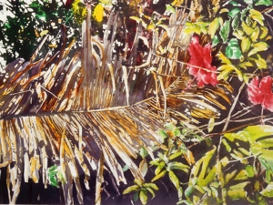 Dried colours palm frond-with-hibiscus-20x30-wp