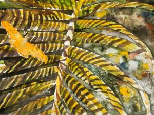 flutterby with sunstriped palm frond 11x17