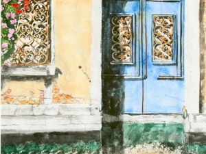 SOLD blue-door-canal-dorsoduro-30x18-