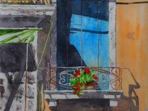 blue door with geranium-san-stefano-vaporetto-stop-14x12-wp