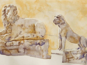 wc sketch of armoury lions 9.5-x-15.25-