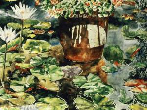 SOLD frog pond 3 22" x 16" watercolour on arches paper