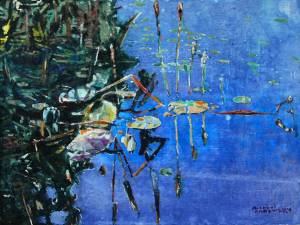 sold-water-lilies-n-wild-rice-26-sun-low-in-the-sky-12x16-