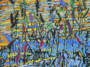sundown grundy lake #4 14" x 15.5" watercolour / acrylic painted directly on gessoed birch panel / available 550. at Summer n Grace Gallery Oakville
