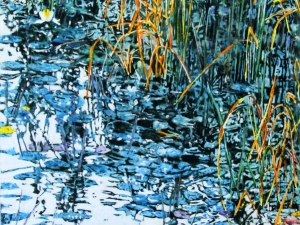 waterlilies-and-wild-rice-24-sun-low-in-the-sky-24x24