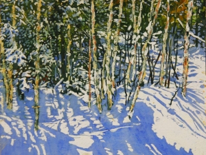 SOLD birches 12 mile bay rd 3 18x21 watercolour acrylic