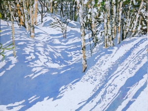 birches 12 mile bay rd 4 24x24 watercolour acrylic painted directly on gessoed panel 1680 at studio