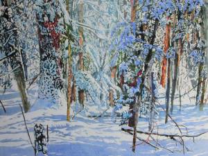SOLD blue sky day 40" x 36" watercolour acrylic