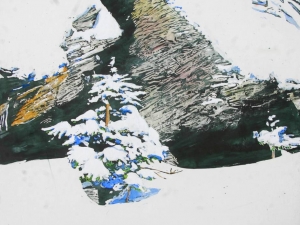 new pine new snowfall 20x18 watercolour acrylic painted directly on gessoed panel 980 at studio