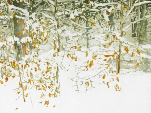 SOLD overnight snowfall 3 24x24 watercolour acrylic