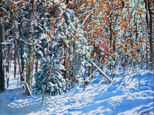 SOLD sunrise southwood rd 24x30 watercolour acrylic painted directly on gessoed panel