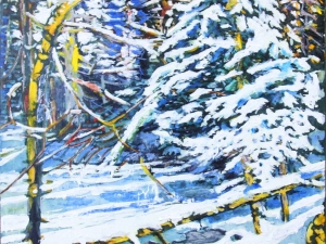 snowcovered pine at the edge-of-a-frozen-lake-12x12-wp