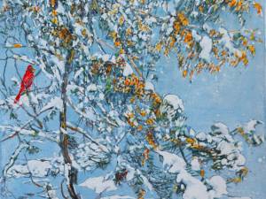 SOLD_overnight-snowfall-with-wintering-cardinal-18x18-
