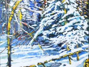 snowcovered-pine-at-the-edge-of-vivian-pond-12x12