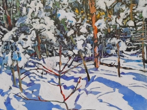 SOLD fresh lightstretching across-winter 2 14x14 watercolour acrylic