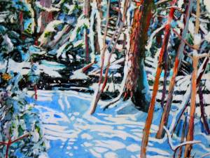 sunlit open winter stream 16x16-wp