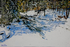 Winter slipping out of time again as the streams begin to open up 18x26 wp
