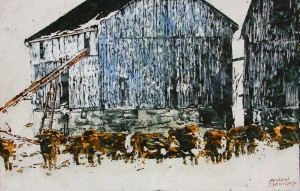 gathered outside on a winter's day 16x26 wp