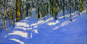 strips of sunlight, small wonders,  and other freedoms crossing a winter trail 24x48 wp