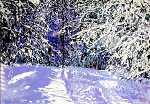 daylight crossing paths with overnight snowfall draping eternities and distances 24x36 wp