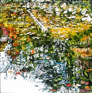 autumn reflection, beaver pond 18x18 wp